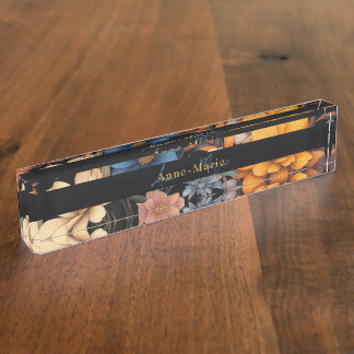 Porte-nom Pour Bureau Floral rustique vintage élégant noir