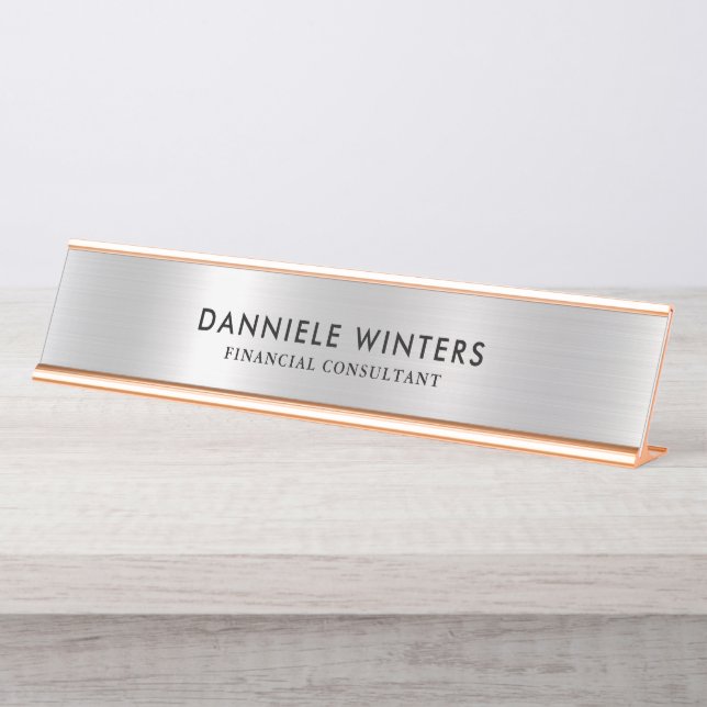 Porte-nom Pour Bureau Fond métallisé faux argent (Devant)