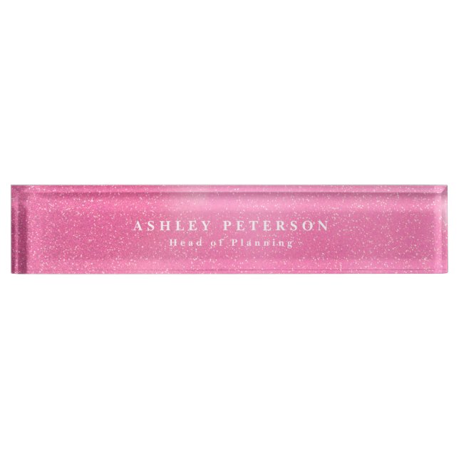 Porte-nom Pour Bureau Fond Pailleté Rose Élégant Chic (Devant)