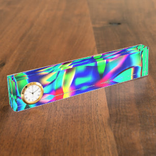 Porte-nom Pour Bureau Formes courbes et très colorées, dominantes vertes