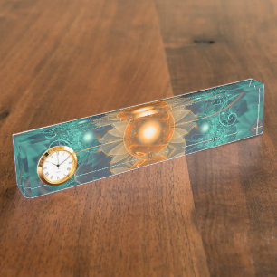 Porte-nom Pour Bureau Fractales oranges et turquoises de belle mandarine
