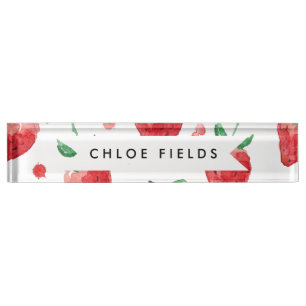 Porte-nom Pour Bureau Fraises rose et baies peintes par rouge