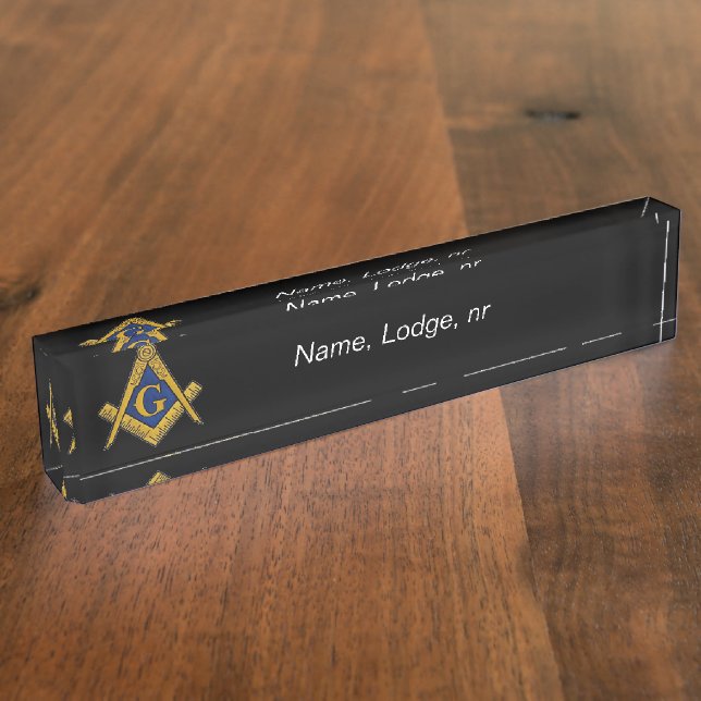 Porte-nom Pour Bureau Franc-Maçon Maçonnique Noir et or (Taille)