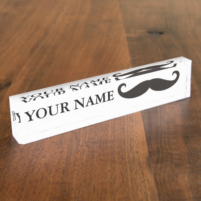 Porte-nom Pour Bureau Funny Mustache / Schnurrbart + votre texte (Taille)