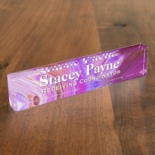 Porte-nom Pour Bureau Fuscia Acrylique Flow Art Desk Plaque (Taille)