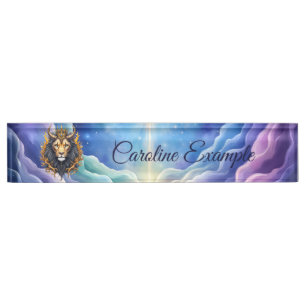 Porte-nom Pour Bureau Gardiens au clair de lune – Lion cosmique