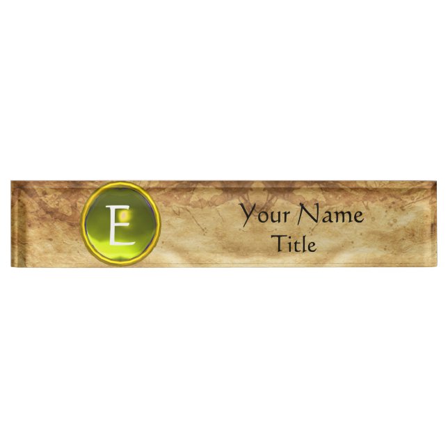 Porte-nom Pour Bureau GEMME MONOGRAMME, SAPPHIRE JAUNE, parchemin (Devant)