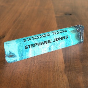 Porte-nom Pour Bureau Géode Agate Gemstone Nom personnalisé Art Abstrait