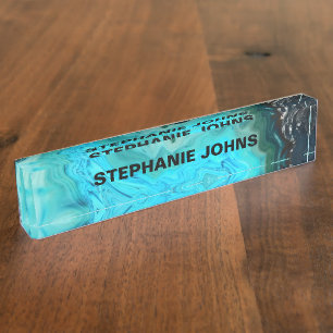 Porte-nom Pour Bureau Géode Gemstone d'Agate Nom personnalisé Artsy Abst