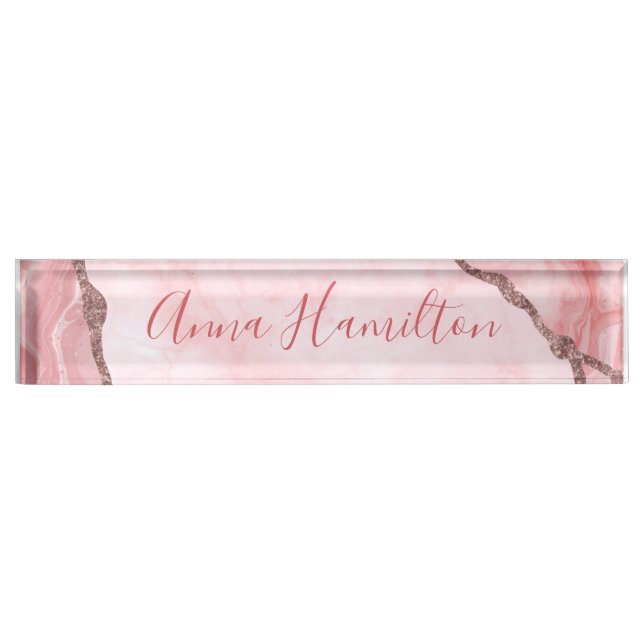 Porte-nom Pour Bureau Géode moderne élégante rose pâle (Devant)