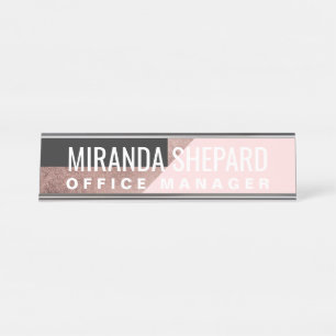 Porte-nom Pour Bureau Géométrie moderne Rose Gold Black Blush