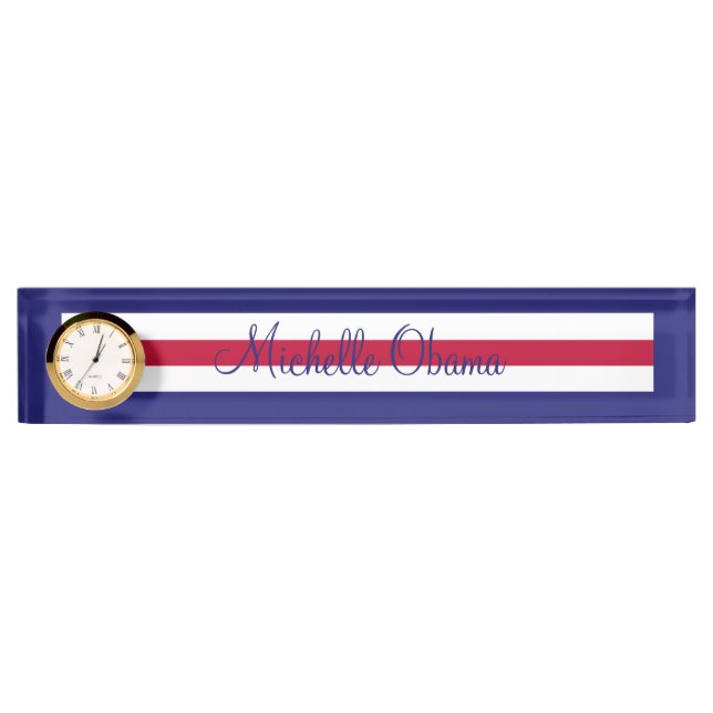 Porte-nom Pour Bureau Géométrique bleu blanc rouge d'horloge acrylique (Devant)