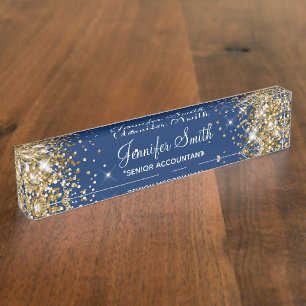 Porte-nom Pour Bureau Girly Sparkly Parties scintillant or bleu marine