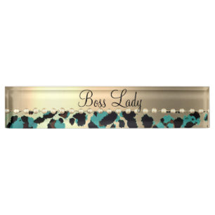 Porte-nom Pour Bureau Glam Leopard Boss Lady