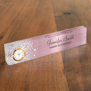 Porte-nom Pour Bureau Glam rose argenté