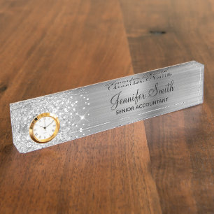 Porte-nom Pour Bureau Glitterie fillette en argent Glam