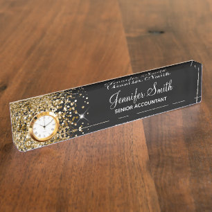 Porte-nom Pour Bureau Glitterie Girls Gold Glam Noir