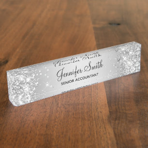 Porte-nom Pour Bureau Glitterie Girls Gradient Argent