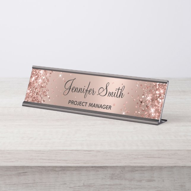 Porte-nom Pour Bureau Glitterie Rose or Gradient (Devant)