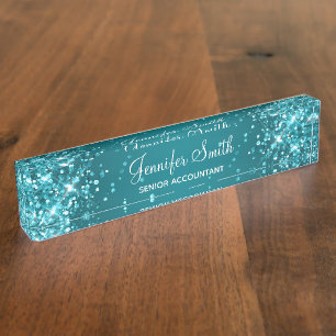 Porte-nom Pour Bureau Glitterie Turquoise foncé Gradient