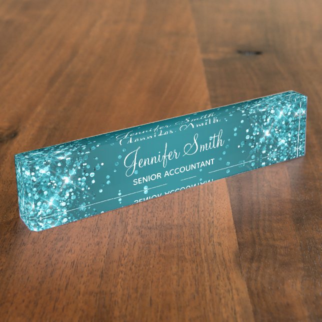 Porte-nom Pour Bureau Glitterie Turquoise foncé Gradient (Taille)