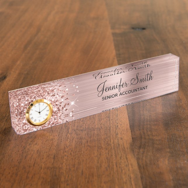 Porte-nom Pour Bureau Glittery Blush Rose Gold Glam (Taille)