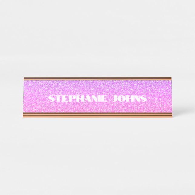 Porte-nom Pour Bureau Glittery Rose Gold Rose Monogramme Nom personnalis (Devant)