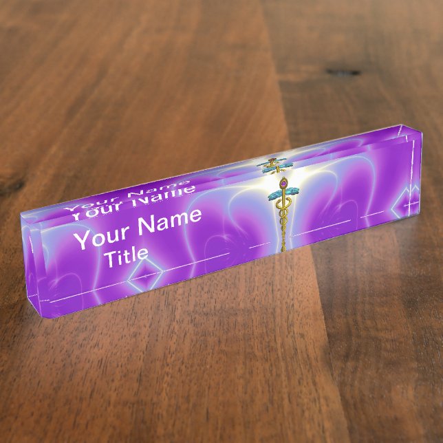 Porte-nom Pour Bureau GOLD CADUCEUS, amétyste bleu violet vif (Taille)