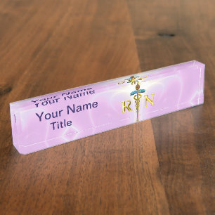 PORTE-NOM POUR BUREAU GOLD CADUCEUS SYMBOLE INFIRMIÈRE INFIRMIÈRE CLAI