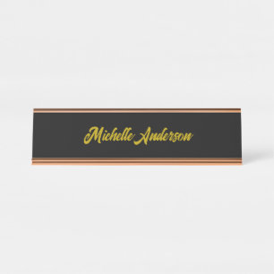 Porte-nom Pour Bureau Gold Color Grey Modern Minimaliste Nom de l'écritu