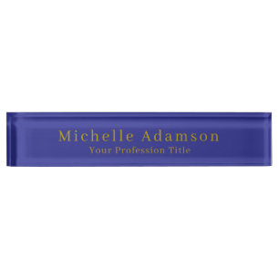 Porte-nom Pour Bureau Gold & Deep Blue Color Professionnel Plat moderne