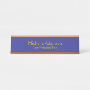 Porte-nom Pour Bureau Gold & Deep Blue Color Professionnel Plat moderne