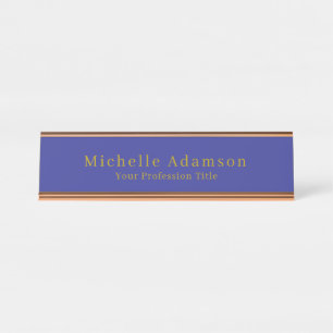 Porte-nom Pour Bureau Gold & Deep Blue Color Professionnel Plat moderne