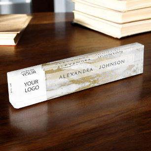 Porte-nom Pour Bureau Gold et Marbre blanc Professional Modern