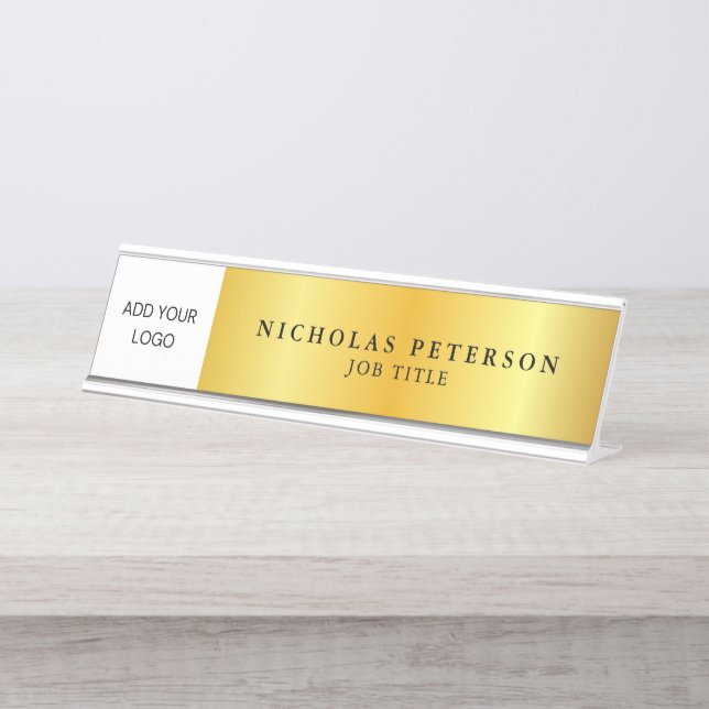Porte-nom Pour Bureau Gold Gradient Professional Executive Company Logo (Devant)