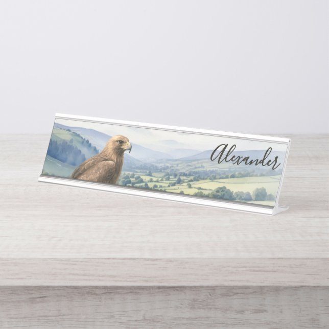 Porte-nom Pour Bureau Golden Eagle Bird Wildlife Landscape Personalized (Devant)