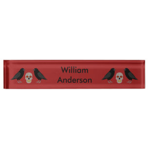 Porte-nom Pour Bureau Gothique crâne et gardien Ravens Halloween Custom