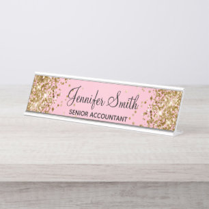 Porte-nom Pour Bureau Gradient rose clair Parties scintillant or