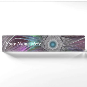 Porte-nom Pour Bureau Grand Fleur coloré Abstrait Trippy titre fractal