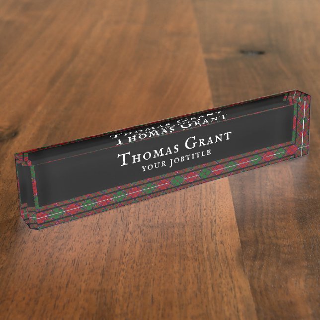 Porte-nom Pour Bureau Grant Clan Tartan Scottish Plaid (Taille)