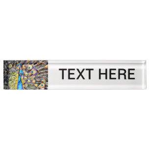 Porte-nom Pour Bureau graphique artistique de paon et de plumes