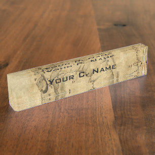 Porte-nom Pour Bureau Gravure vintage de profil de crâne marquée avec