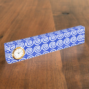 Porte-nom Pour Bureau Grec Meander Key Waves Motif Bleu