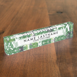 Porte-nom Pour Bureau Green Jungle Feuilles Tropical Nature Motif Chic