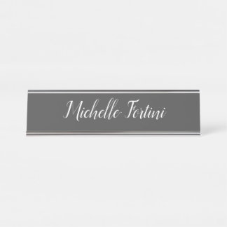Porte-nom Pour Bureau Gris blanc écriture minimaliste Plain moderne