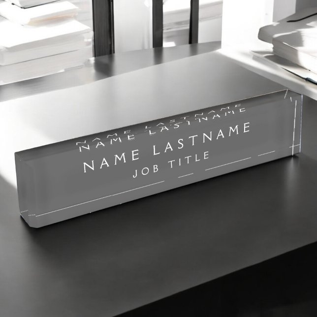 Porte-nom Pour Bureau Gris Blanc Moderne Élégant Classe Professionnelle (Créateur téléchargé)