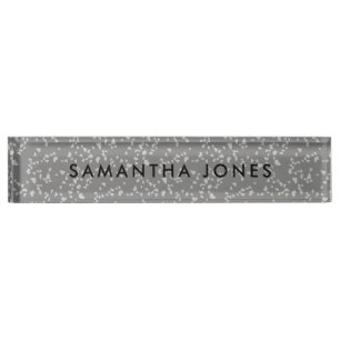 Porte-nom Pour Bureau Gris Blanc Terrazzo Classic Carte d'identité perso