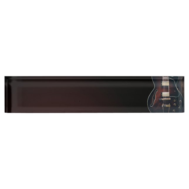 Porte-nom Pour Bureau Guitare Électrique Sur Fond Noir (Devant)