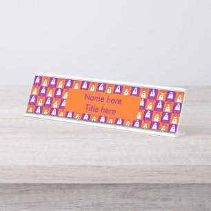 Porte-nom Pour Bureau Halloween Boo Ghost Purple et Orange Carrés