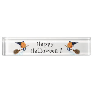 Porte-nom Pour Bureau Halloween Desk Name Plate Witch Pumpkin Flying